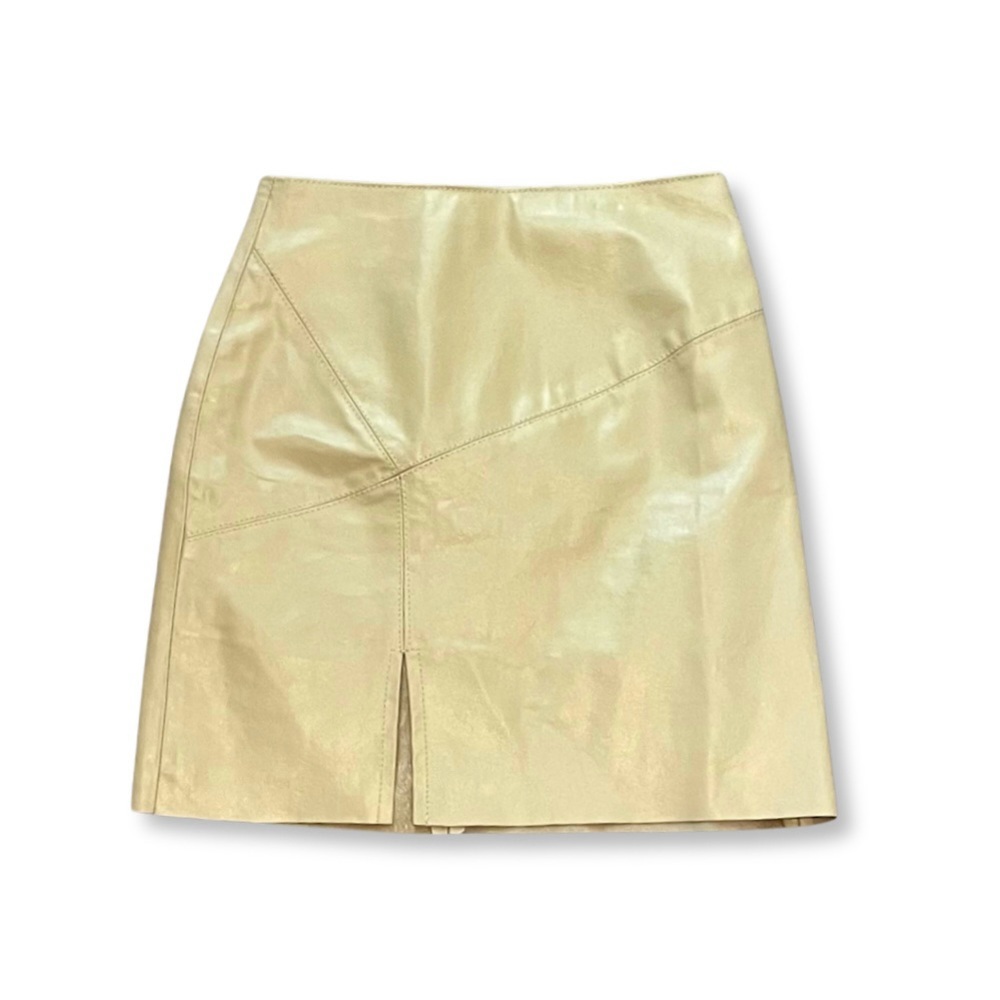 SOLD Vintage Vera Pelle Cuoieria Italian Butter Yellow 100% Leather Mini Skirt